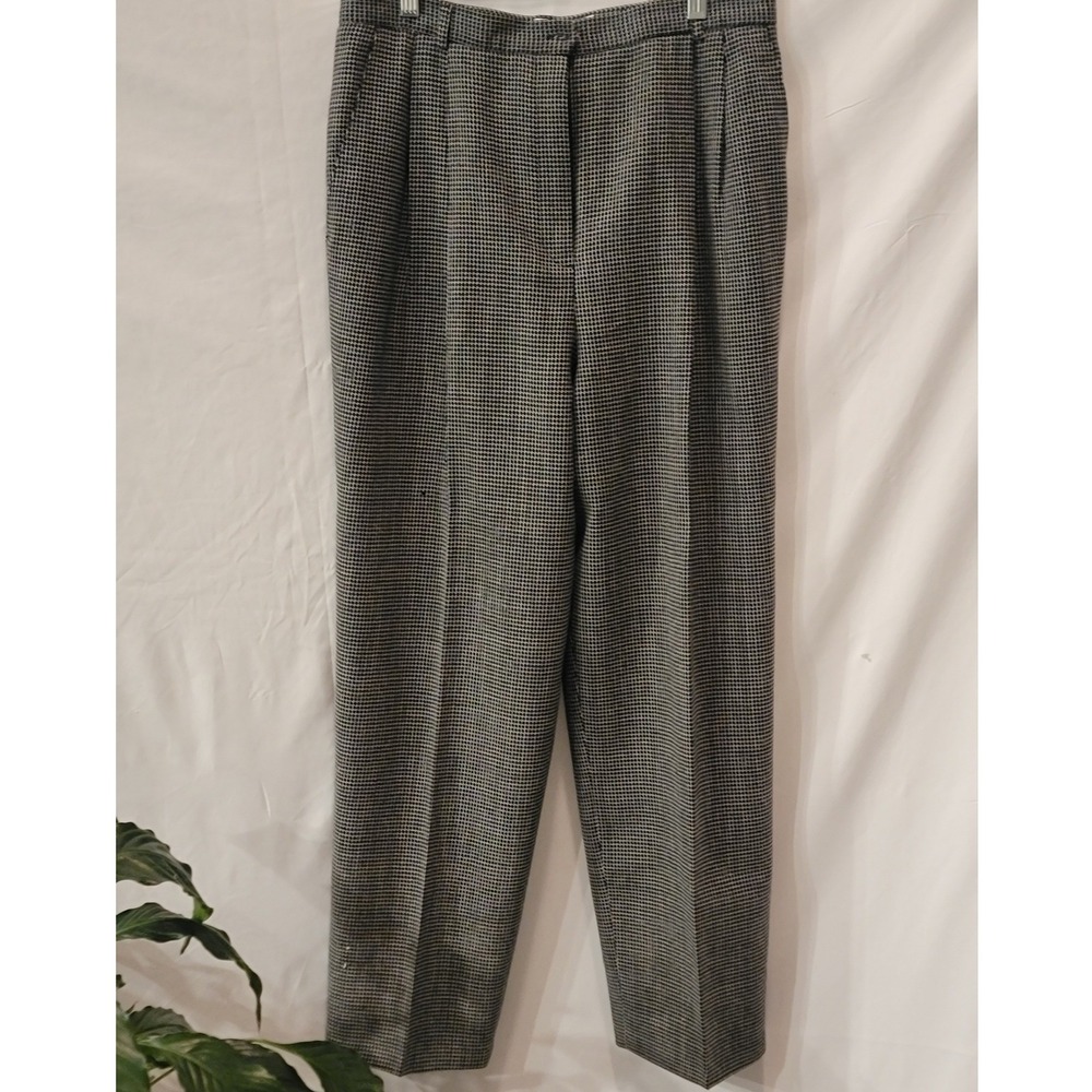 JH Collectibles Vintage 100% Wool Houndstooth Pleated Trousers Black White 14P